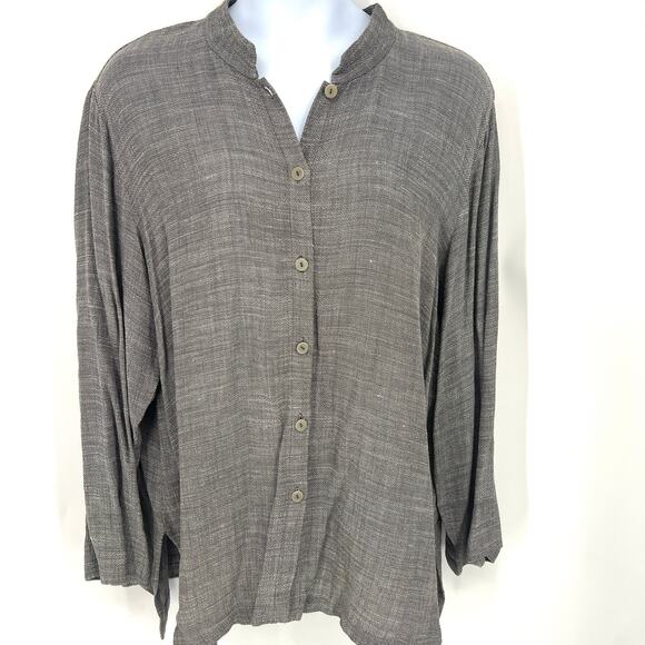 Vintage Eileen Fisher Woman Linen Gray Tab Collar Button Up Blouse 2X **READ** - Picture 1 of 7